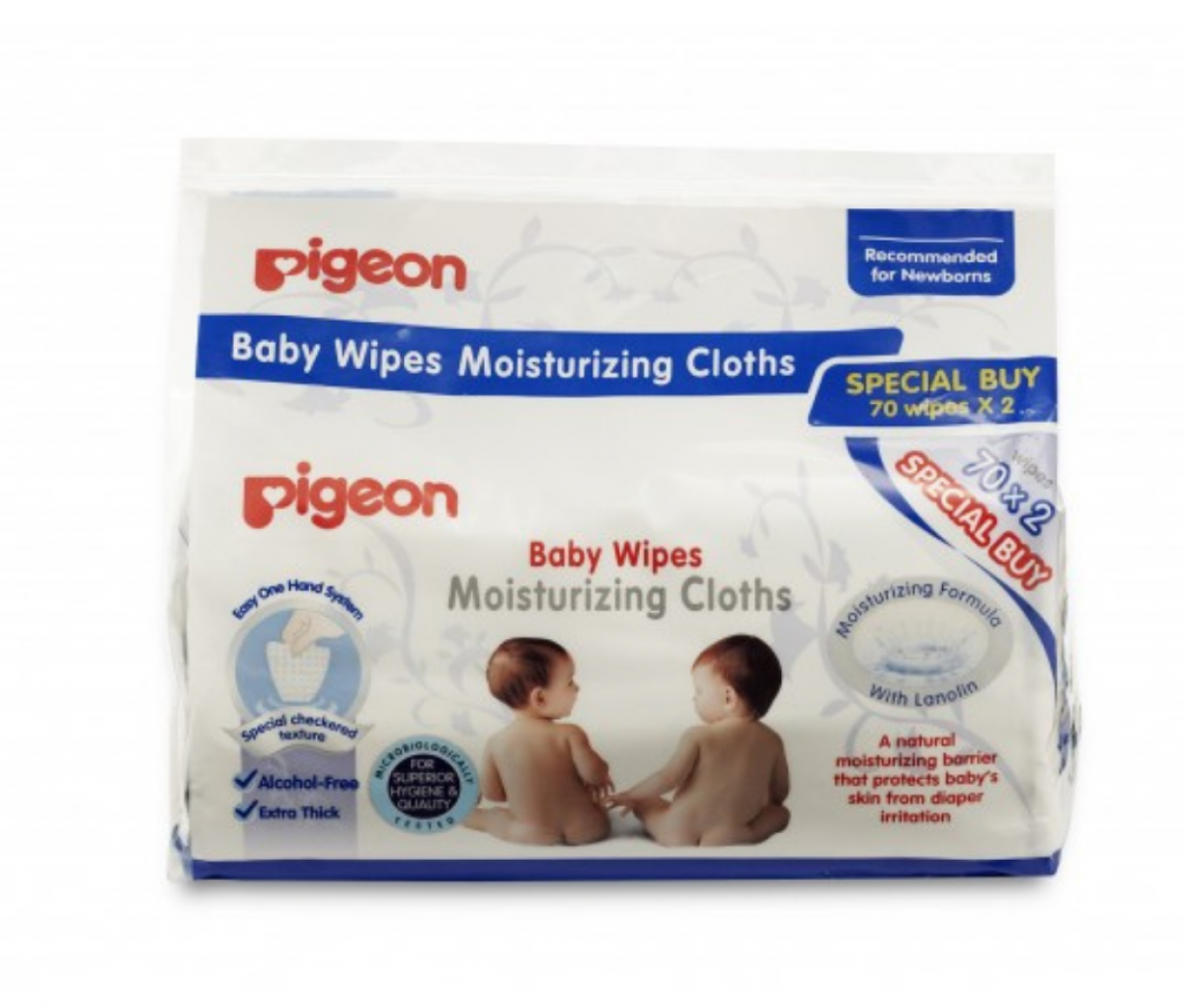 PIGEON BABY WIPES MOISTURIZING CLOTHS 70S, 2 IN 1 BAG  [26366]