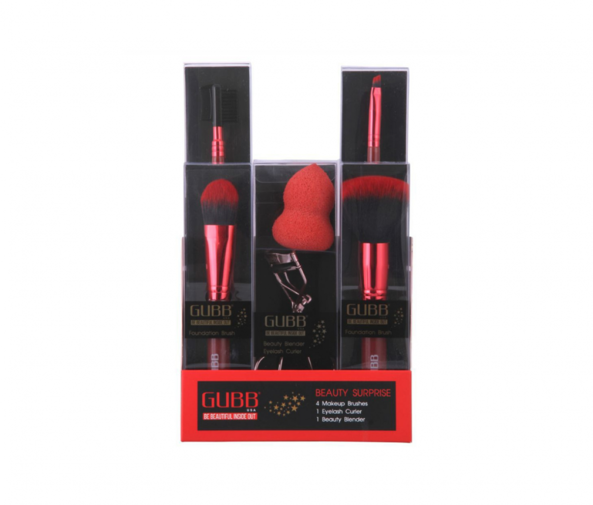 GUBB Beauty Kit 5 Make Up Brushes  Eye Lash Curler  Beauty Blender 